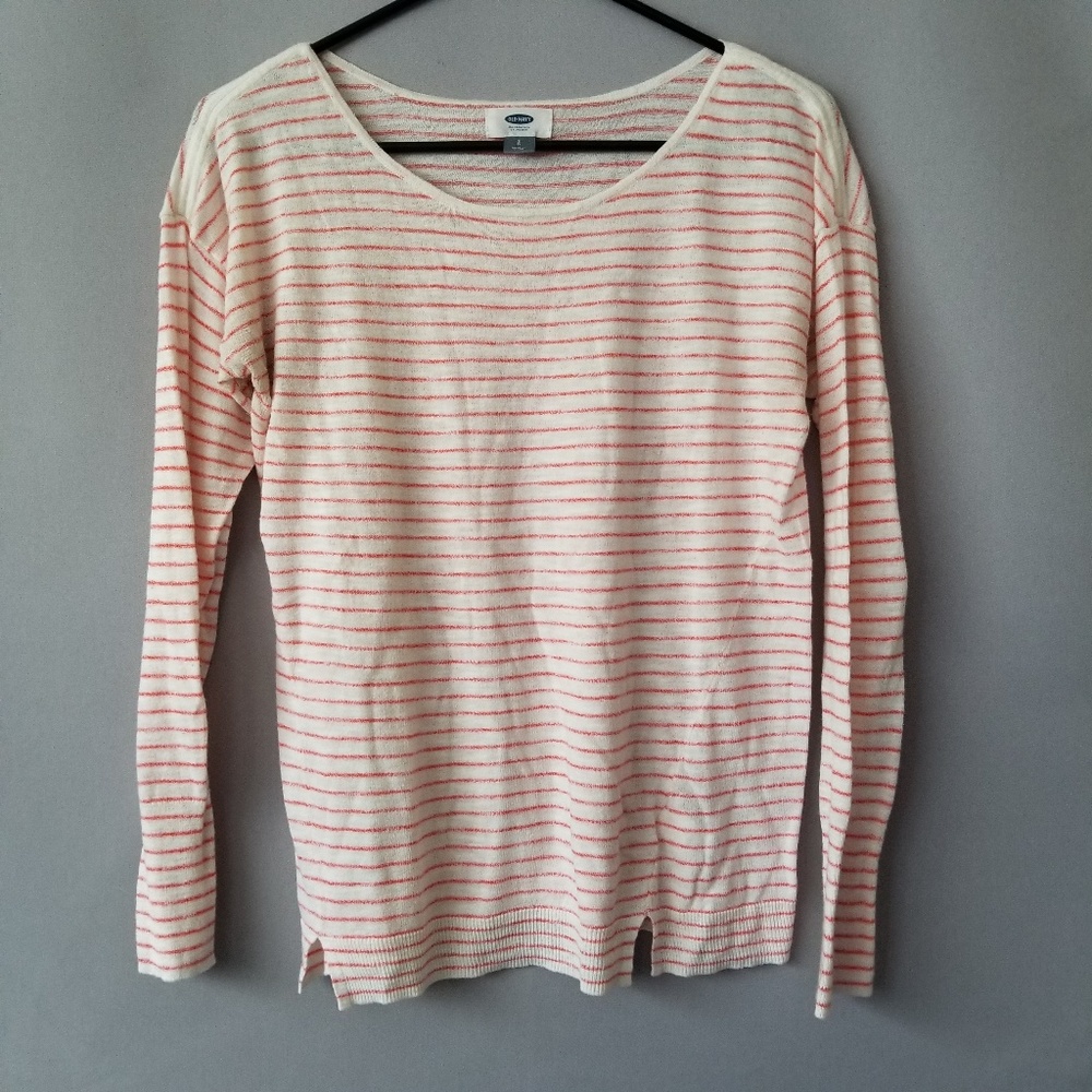 X OLD NAVY CREW NECK LS STRIPE KNIT LIGHT SWEATER